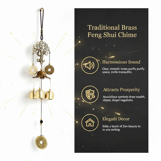 Classic Brass Feng Shui Wind Chime — Tree of Life & Fortune Coins