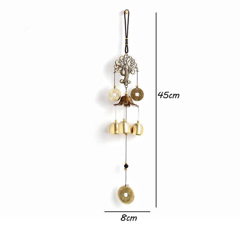Classic Brass Feng Shui Wind Chime — Tree of Life & Fortune Coins