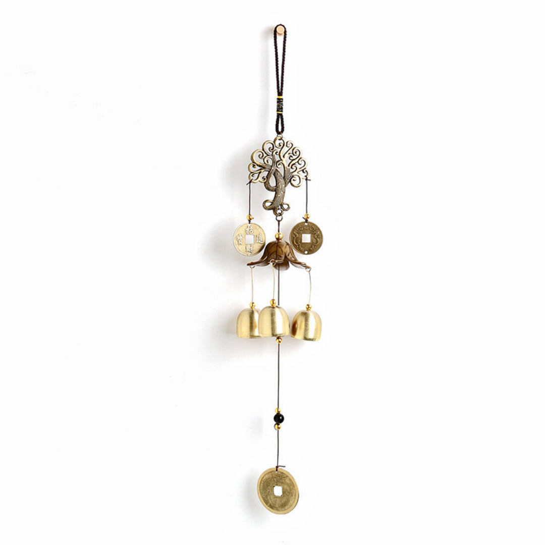 Classic Brass Feng Shui Wind Chime — Tree of Life & Fortune Coins