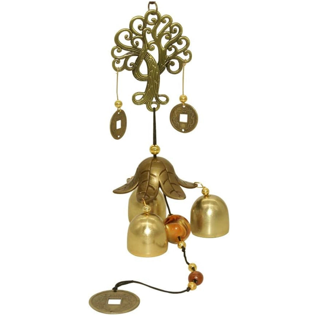 Classic Brass Feng Shui Wind Chime — Tree of Life & Fortune Coins