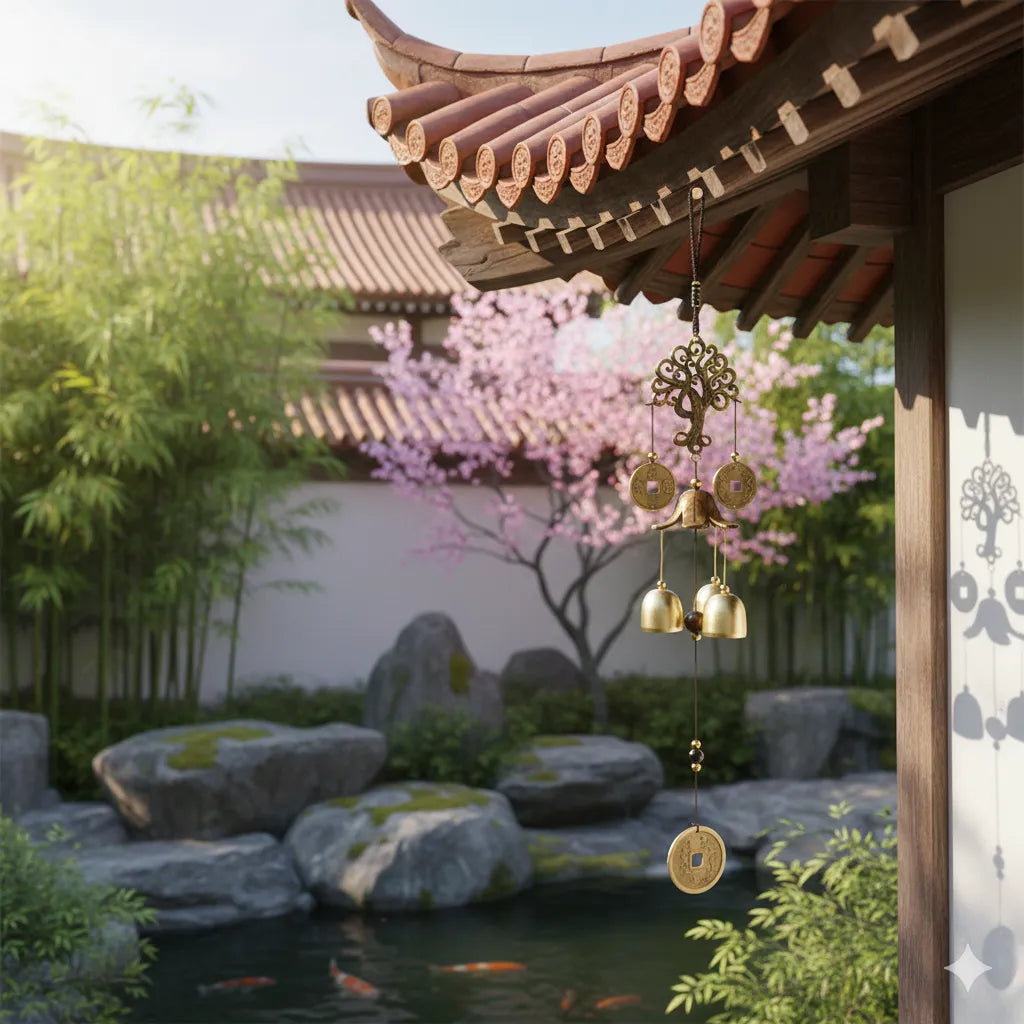 Classic Brass Feng Shui Wind Chime — Tree of Life & Fortune Coins