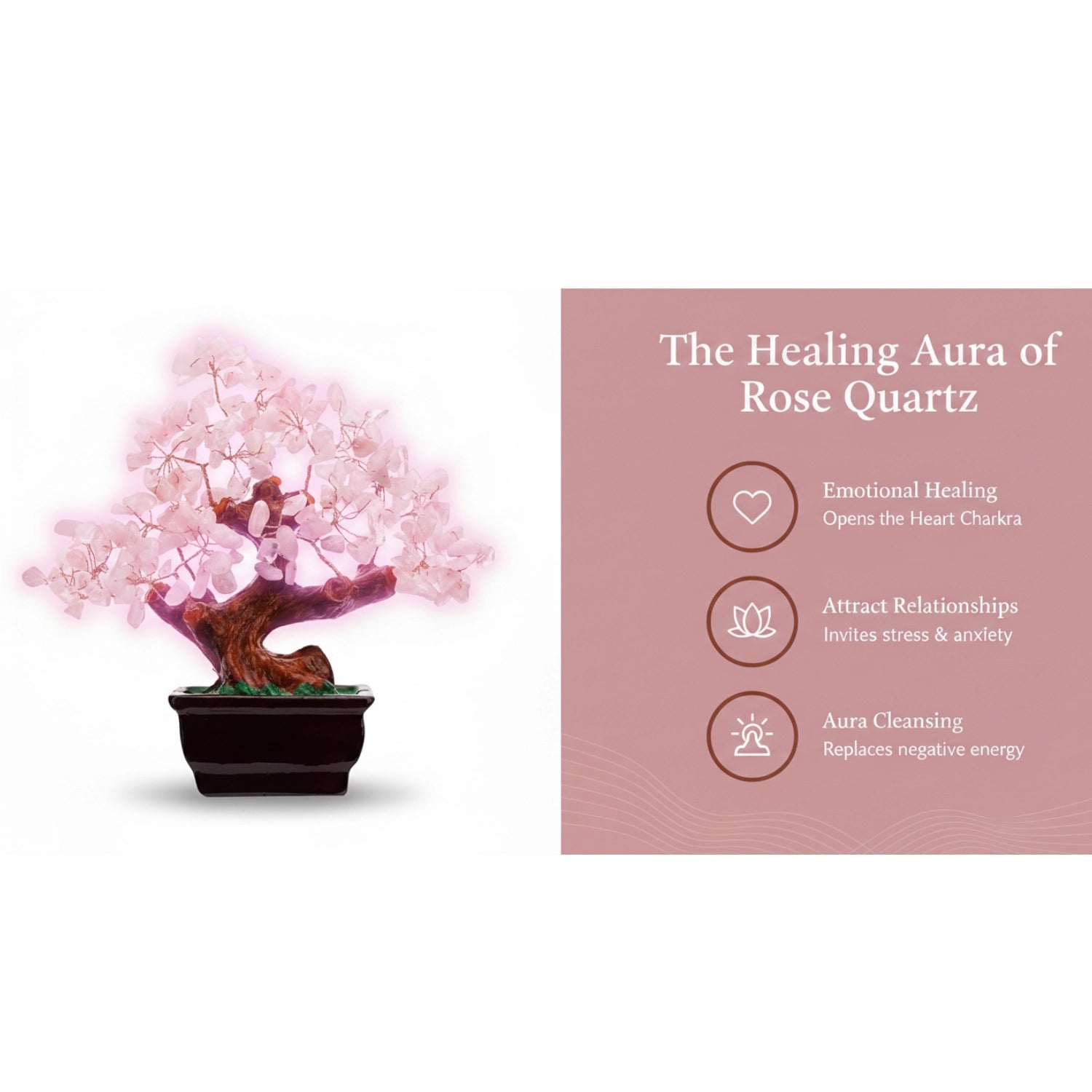 Aura Rose Quartz Crystal Tree Bonsai Style - Love and Emotional Healing