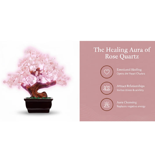 Aura Rose Quartz Crystal Tree Bonsai Style - Love and Emotional Healing