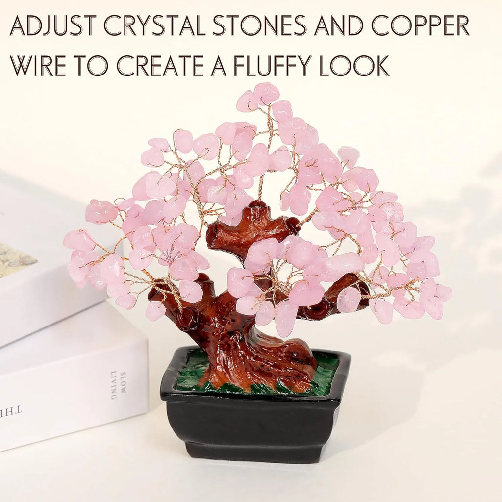 Aura Rose Quartz Crystal Tree Bonsai Style - Love and Emotional Healing